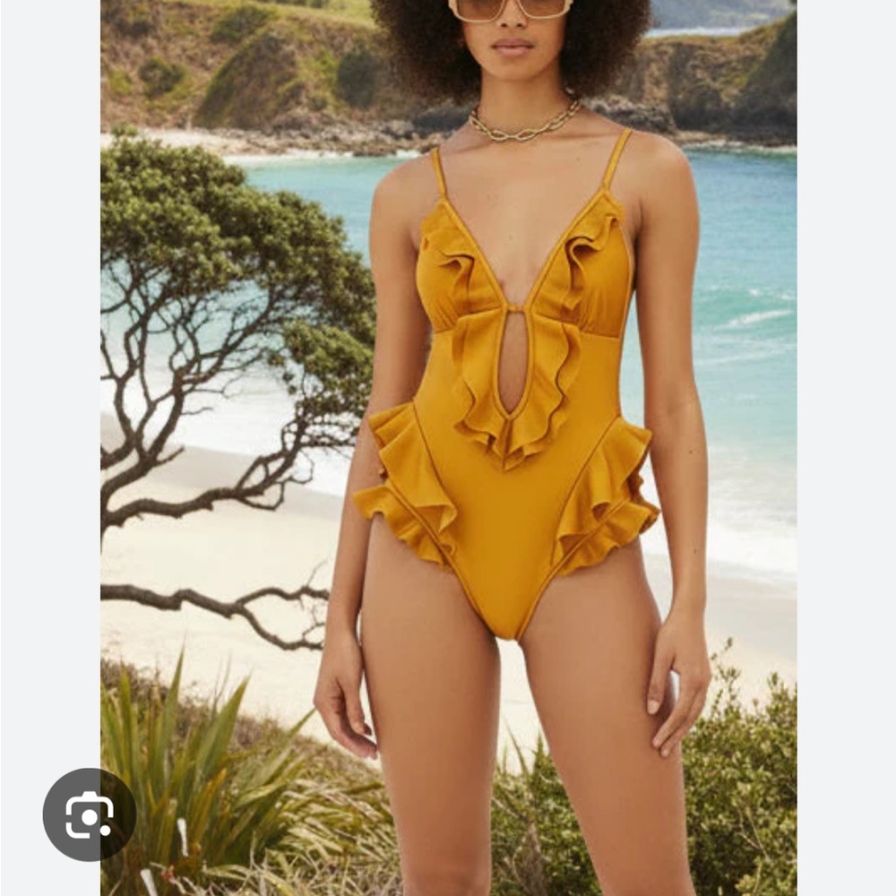 Zimmermann Ruffled Waterfall Marigold Swimsuit One Piece Size 1 Bikini